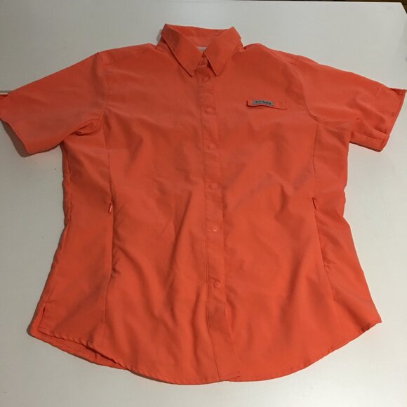 Columbia PFG Womens Medium Orange Short Sleeve Fishing Shirt Vented - Picture 1 of 11